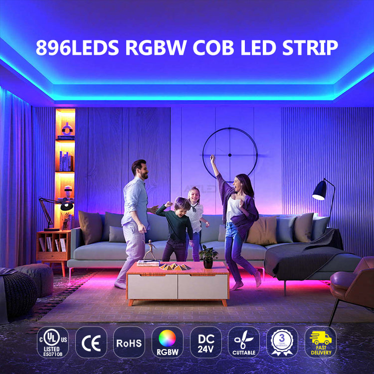 24V RGBW COB LED Strip 896LEDs/M – CRI>90 for High-End Interiors